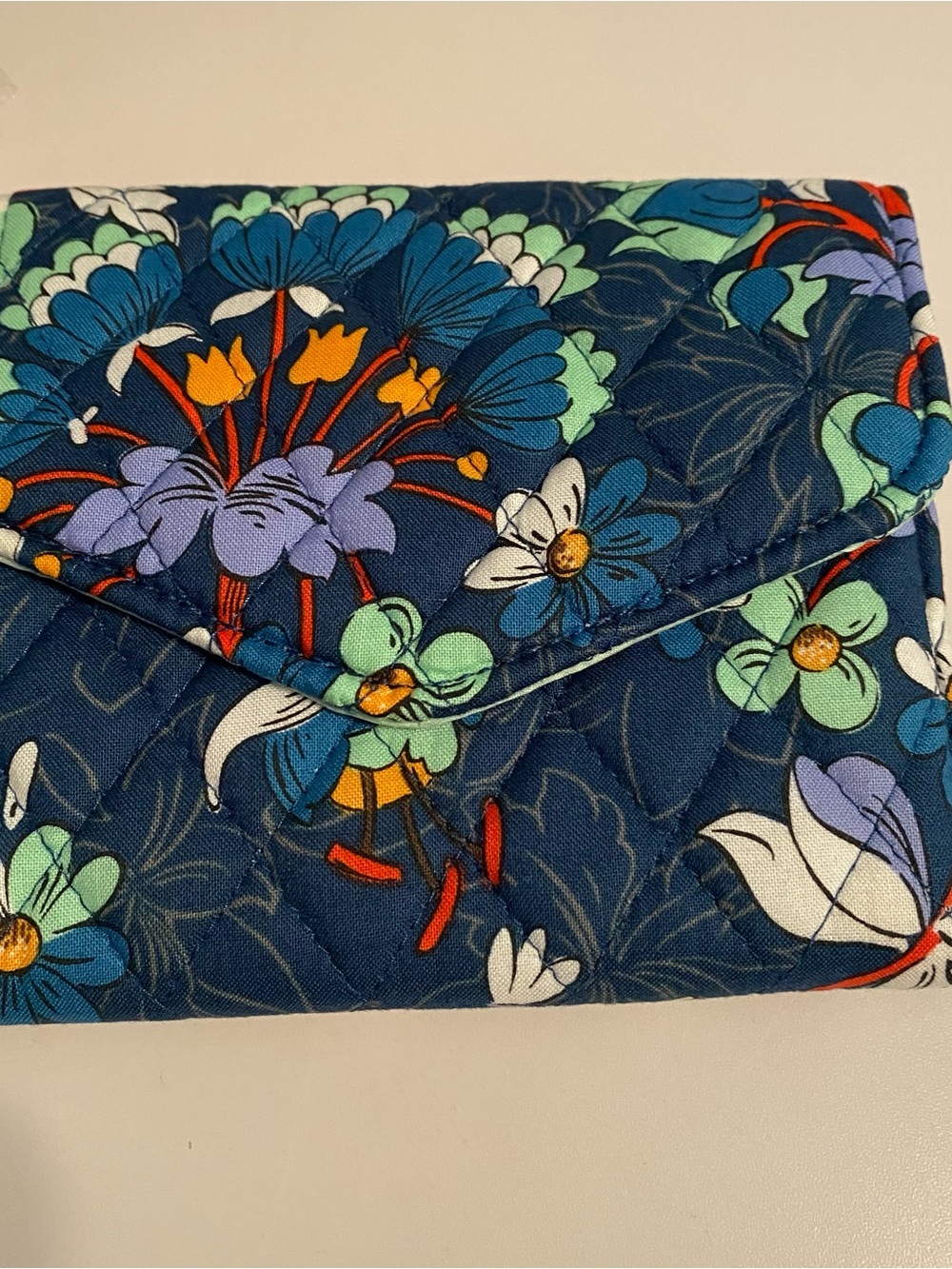 Vera Bradley Navy Floral Quilted Wallet with Multicolor Blooms